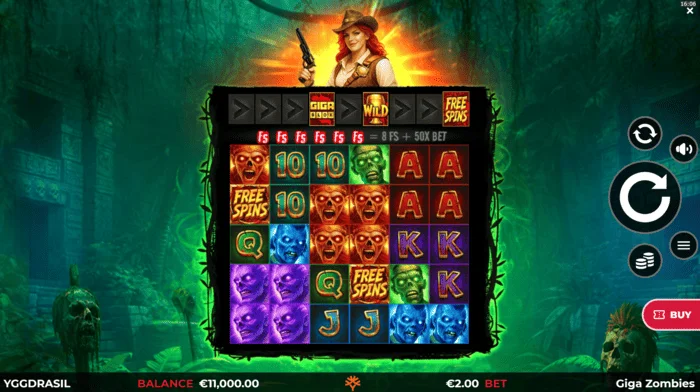Giga Zombies – Spielbildschirm mit 6x5 Walzen